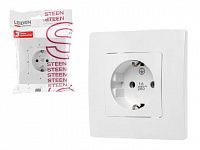 Розетка 1-ая (скрытая, с/з) белая, Steen, LEIDEN ELECTRIC