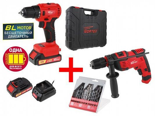 Аккум. дрель-шуруповерт WORTEX BD 2025-1 DLi в чем. ALL1 + АКЦИЯ!(дрель со скидкой + 16 шт. сверл) (+ Дрель ударная WORTEX DS 1308 в кор. со кидкой в 15% + набор сверл 16 шт. в ПОДАРОК!)