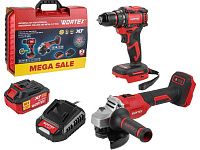 Набор аккум. инструмента WORTEX дрель-шуруповерт + ушм в чем. ALL1 XLT SET  СКИДКА -19% (Аккум. дрель-шур. WORTEX BD 2025 DLi + Аккум. УШМ WORTEX LX CAG 1812-1 E + 1 АКБ 4А*ч + ЗУ 2 А)
