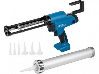 Аккум. пистолет для герметика BULL CG 1860 SOLO, 300/600 мл, 2500 Н, 8,3 мм/с, рег. скор. (защита от вытекания, 2 кг, 2 тубы в комплекте)
