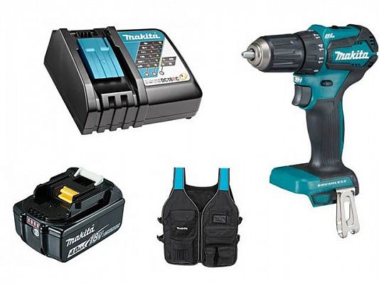 Аккум. дрель-шуруповерт MAKITA DDF 483 Z в кор. + АКЦИЯ(зарядное,аккумулятор,жилет) (18.0 В, 1 акк., 3.0 А/ч Li-Ion, 2 скор., 40 Нм, шурупы до 10 мм)