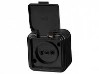 Розетка 1-ая (открытая, б/з, брызг. защ.) черная, Стандарт, Юпитер (RA16-201 Ч) (ЮПИТЕР)