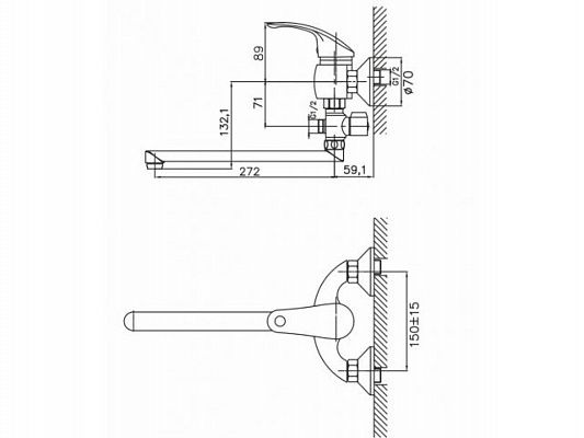 Смеситель для ванны D40, серия 150 eCon (Поворотный излив, эксцентриков нет) (A-five)
