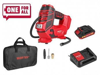 Аккум. компрессор WORTEX CTI 1811 в кор. ALL1 XLT SET 18 В, 11 бар, 12 л/мин, 1х2 А*ч, зу (18В/ 160 PSI / 11 бар / 1100 кПа, цифровой манометр, 600 мм шланг, подсветка)