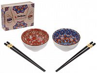 Набор керамических мисок с палочками для еды (2 миски+4 палочки), серия Mandala, PERFECTO LINEA