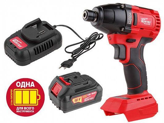 Аккум. ударный гайковерт WORTEX CWR 0118 в кор. ALL1 + АКЦИЯ (комплект с АКБ и ЗУ со скидкой) (18.0 В, АКБ И ЗУ в комплекте со скидкой, внутр. шестигр. 1/4 ", 160 Нм, вес 1.4 кг)