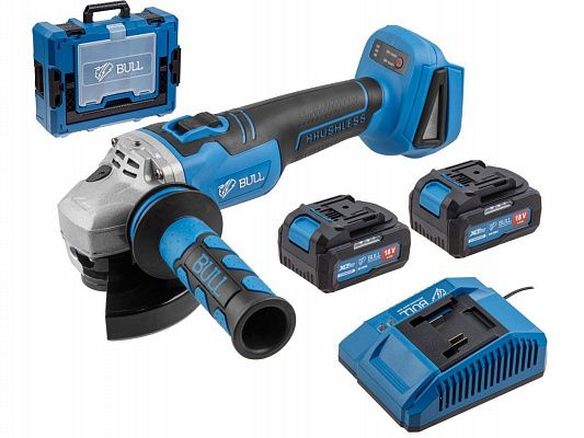 Аккум. углошлифмашина BULL CSG 1812 R Xcase, XLTpro, БЕСЩЕТ, 125 мм, рег. об., 8000 об/мин, 2х4 А*ч (рег. об.)