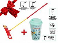 Швабра для пола с насадкой из микрофибры,Макарена+кружка керамическая,400 мл,PERFECTO LINEA (Телескопическая рукоятка 70-120 см)