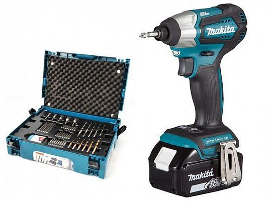 Аккум. шуруповерт MAKITA LXT DTD 155 RFE в чем. + Набор оснастки MAKITA 56 предметов (B-53768) (18.0 В, 2 акк., 3.0 А/ч Li-Ion, 1 скор., 135 Нм, шурупы до 13 мм)