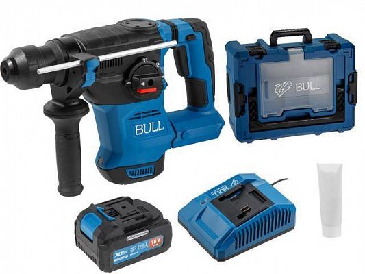Аккум. перфоратор BULL CBH 1826 Xcase, XLTpro, БЕСЩЕТ., 18 В, 2.6 Дж, 26 мм, 1x4 А*ч, з/у (3 режима + Vario-lock, 3,2 кг)