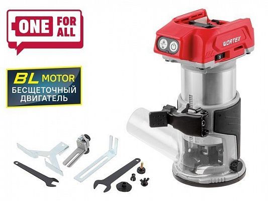 Аккум. фрезер кромочный WORTEX CMM 1835 в кор. ALL1 XLT SOLO БЕСЩЕТ., 18 В, цанга 6/8, рег. об, конс (10000-30000 об/мин)