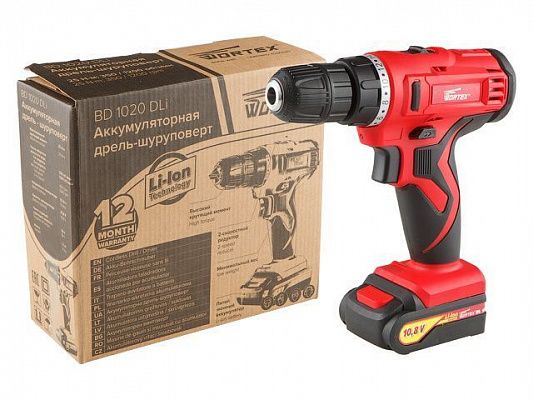 Аккум. дрель-шуруповерт WORTEX BD 1020 DLi в кор. (10.8 В, 1 акк., 1.5 А/ч Li-Ion, 2 скор., 25 Нм, шурупы до 6 мм)