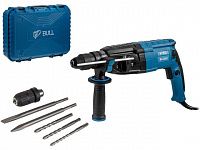 Перфоратор BULL BH 2802 в чем. 850 Вт, 3.2 Дж, 28 мм, 4 реж. + 2 зубила, 3 сверла, БЗП в комплекте (вес 3.8 кг)