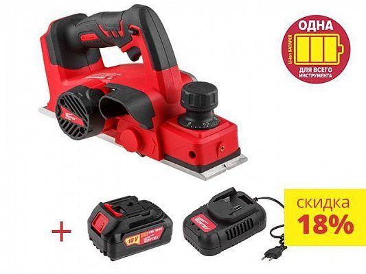 Аккум. рубанок WORTEX CPL 2082 в кор. ALL1+АКЦИЯ (аккумулятор и зарядное в комплекте) (18.0 В, 15.000 об/мин, ширина: 82 мм, макс.глубина: 2,0 мм, 2,62 кг.   АКБ CBL 1840 и ЗУ FC 2120-1)