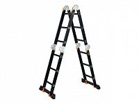 Лестница алюм. многофункц.4х6 ступ.(стрем.-332см,лестн.-690см) 17,0кг BLACK LINE STARTUL (ST9930-06) (усиленное шарнирное соединение, прорезиненные колеса и доп.стабилизаторы)