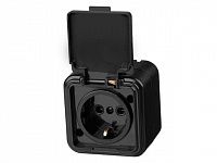 Розетка 1-ая (открытая, с/з, брызг. защ.) черная, Стандарт, Юпитер (RA 16-211 Ч) (ЮПИТЕР)