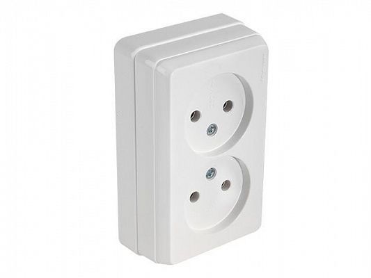 Розетка 2-ая (открытая, б/з) белая, BRON, MUTLUSAN (10 A, 250 V, IP 20)