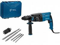 Перфоратор BULL BH 2602 в чем. 800 Вт, 3.0 Дж, 4 реж. + 2 зубила, 3 сверла, БЗП в комплекте (800 Вт, 3.0 Дж, 4 реж., патрон SDS-plus, БЗП в комплекте, вес 3.4 кг)