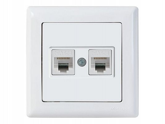 Розетка компьютерная 2xRJ45 (Cat5e, скрытая) белая, DARIA, MUTLUSAN ((2xRJ 45) 8-pin, соединения типа 568A или 568B)