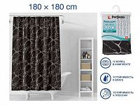 Шторка для ванной (12 колец в комплекте), 180x180 см, Secret, черный мрамор, PERFECTO LINEA (Материал: ПЭВА)