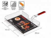 Решетка-гриль, 410x280 мм,  нержавеющая сталь, деревянная ручка, PERFECTO LINEA (Изготовлена из 100% нержавеющей стали. Гигиенична, безопасна, долговечна.)