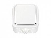 Выключатель 1 клав. проходной (открытый, 10А, брызг. защ.) белый, Пралеска Аква, BYLECTRICA (IP54 пылебрызгозащищенные)