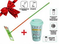 Швабра для пола с насадкой из микрофибры,Джайв+кружка керамическая,400 мл,PERFECTO LINEA (Телескопическая рукоятка 70-120 см)