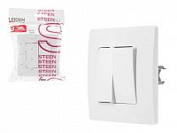 Выключатель 2 клав. (скрытый, 10А) белый, Steen, LEIDEN ELECTRIC